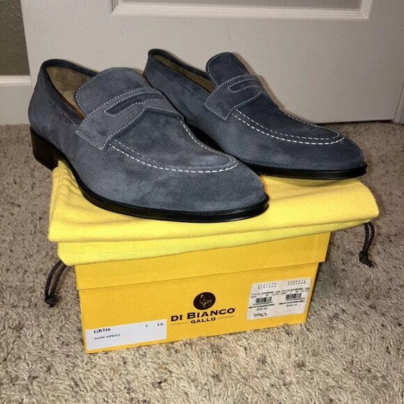 Di Bianco GALLO Loafers SUEDE Asphalt (GRAY) GB316 - Sz US 7 Made in Italy NEW! - Picture 1 of 16